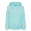 Kids * | Champion Little Girls Paint Splatter All Over Print Fleece Hoodie Blue Mist