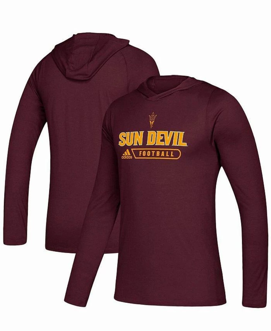 Sports Fan Shop * | Adidas Men'S Arizona State Sun Devils Sideline Authentic Aeroready Hoodie Long Sleeve T-Shirt Maroon