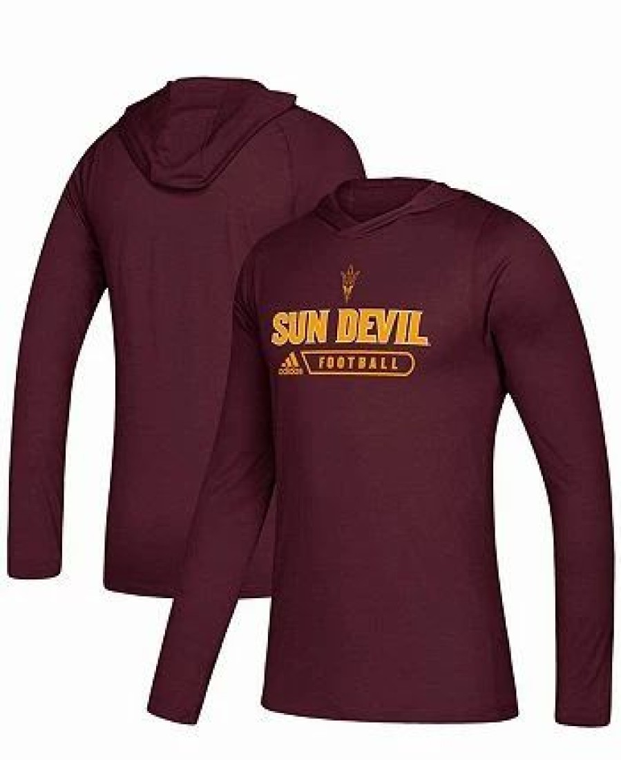 Sports Fan Shop * | Adidas Men'S Arizona State Sun Devils Sideline Authentic Aeroready Hoodie Long Sleeve T-Shirt Maroon