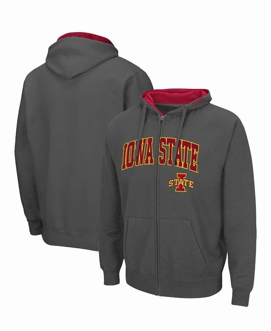 Sports Fan Shop * | Men'S Iowa State Cyclones Arch & Logo 3.0 Full-Zip Hoodie Charcoal