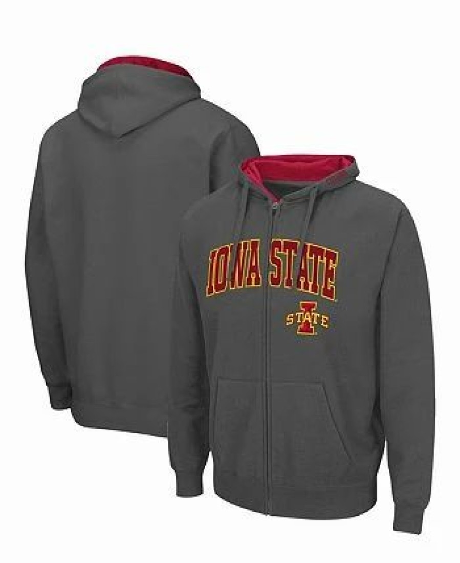 Sports Fan Shop * | Men'S Iowa State Cyclones Arch & Logo 3.0 Full-Zip Hoodie Charcoal