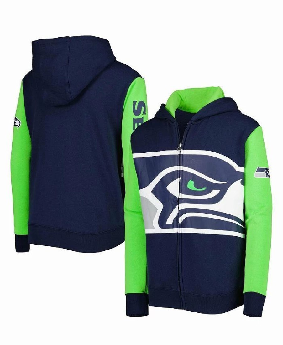 Sports Fan Shop * | Outerstuff Youth Boys College Seattle Seahawks Poster Board Full-Zip Hoodie Navy, Neon Green