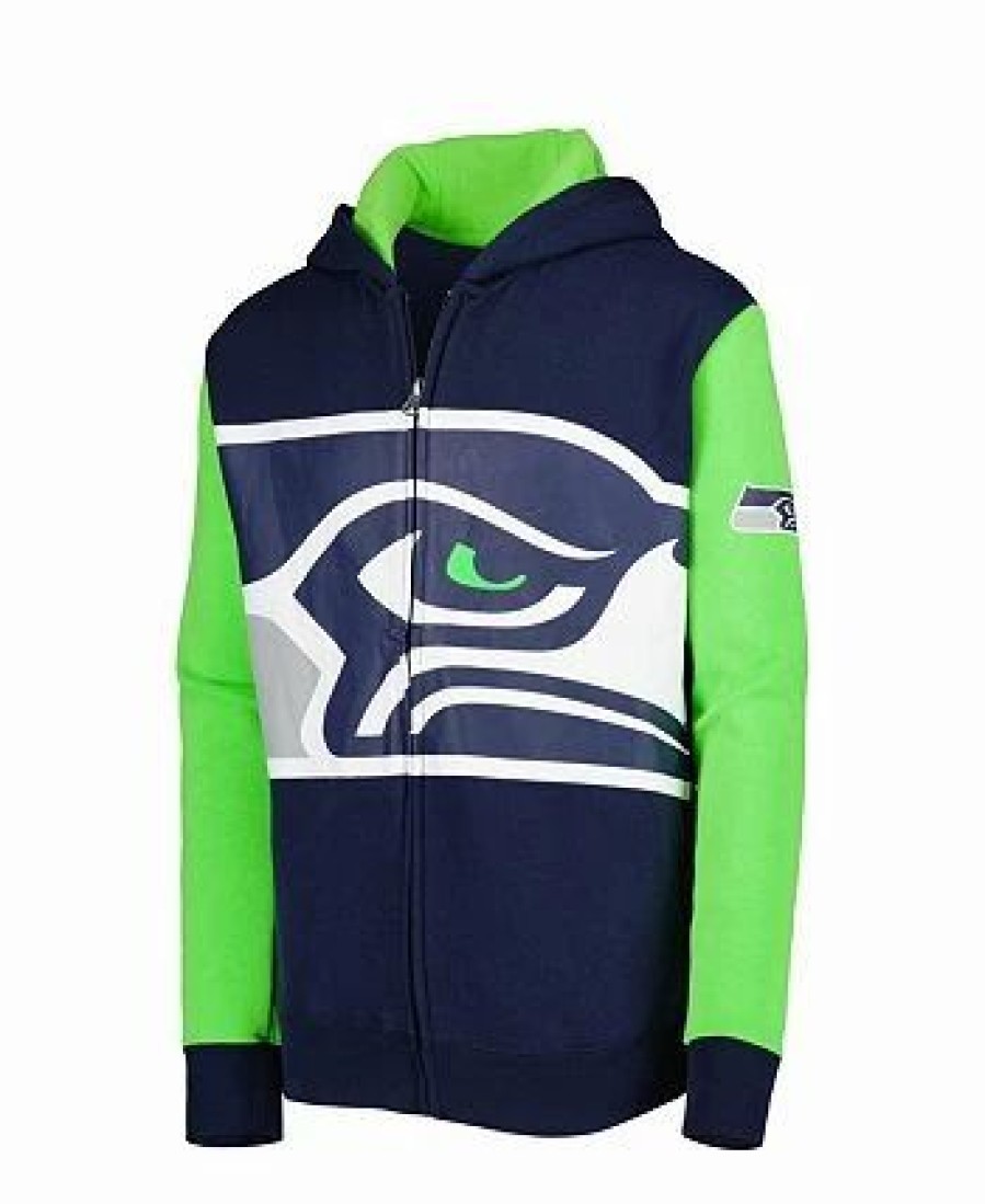 Sports Fan Shop * | Outerstuff Youth Boys College Seattle Seahawks Poster Board Full-Zip Hoodie Navy, Neon Green