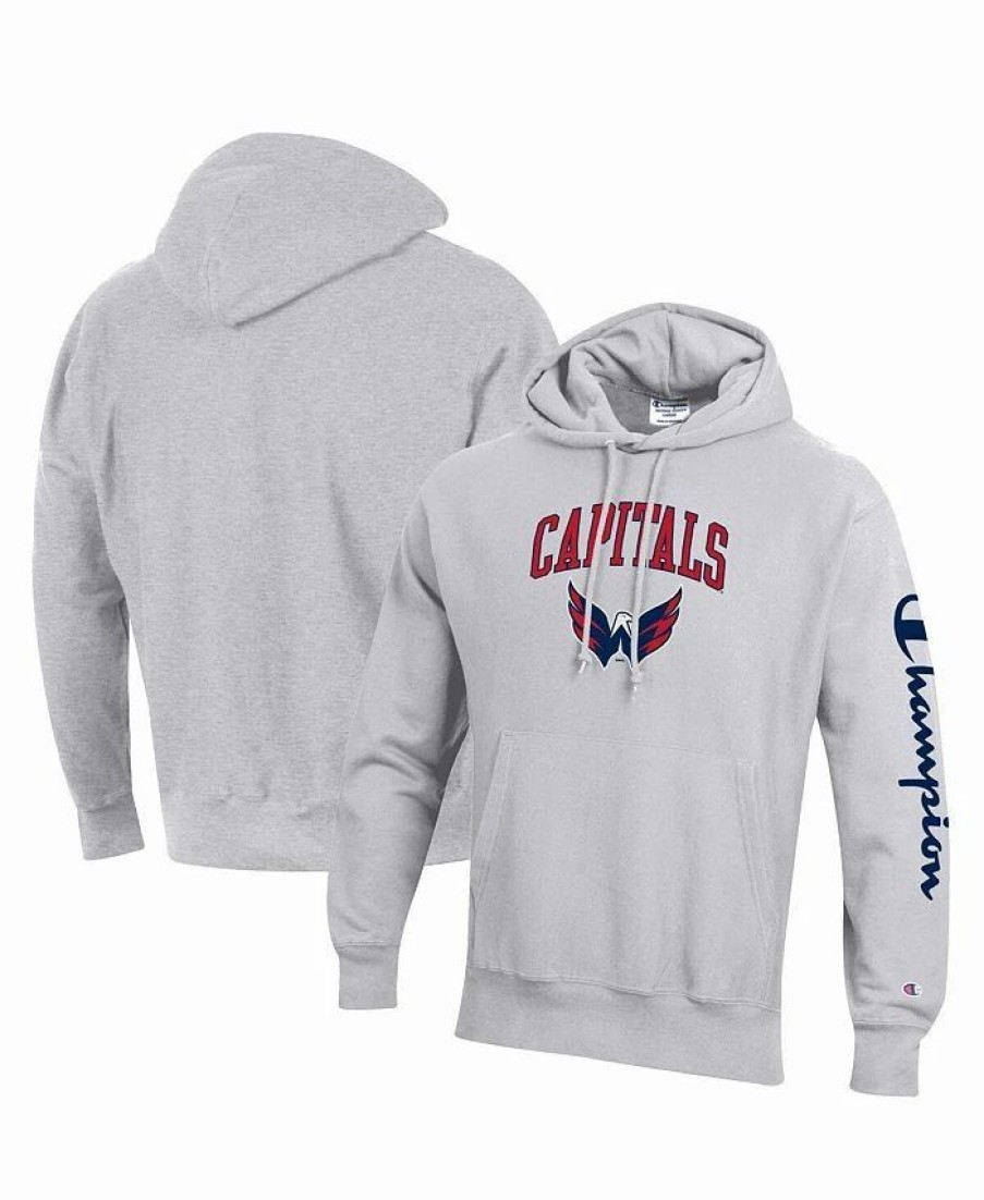 Sports Fan Shop * | Champion Men'S Washington Capitals Reverse Weave Pullover Hoodie Heather Gray