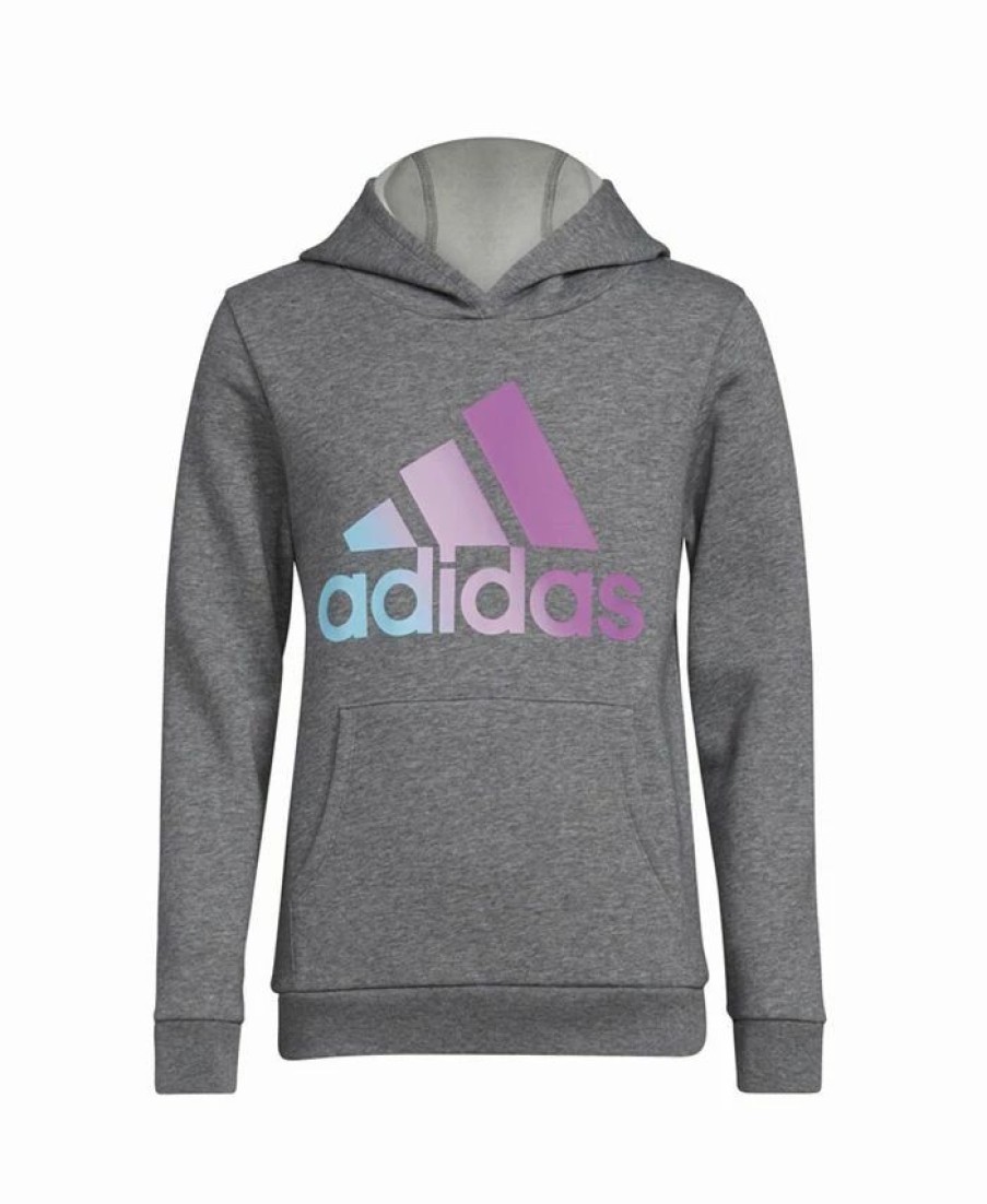 Kids * | Adidas Big Girls Long Sleeve Graphic Fleece Pullover Hoodie