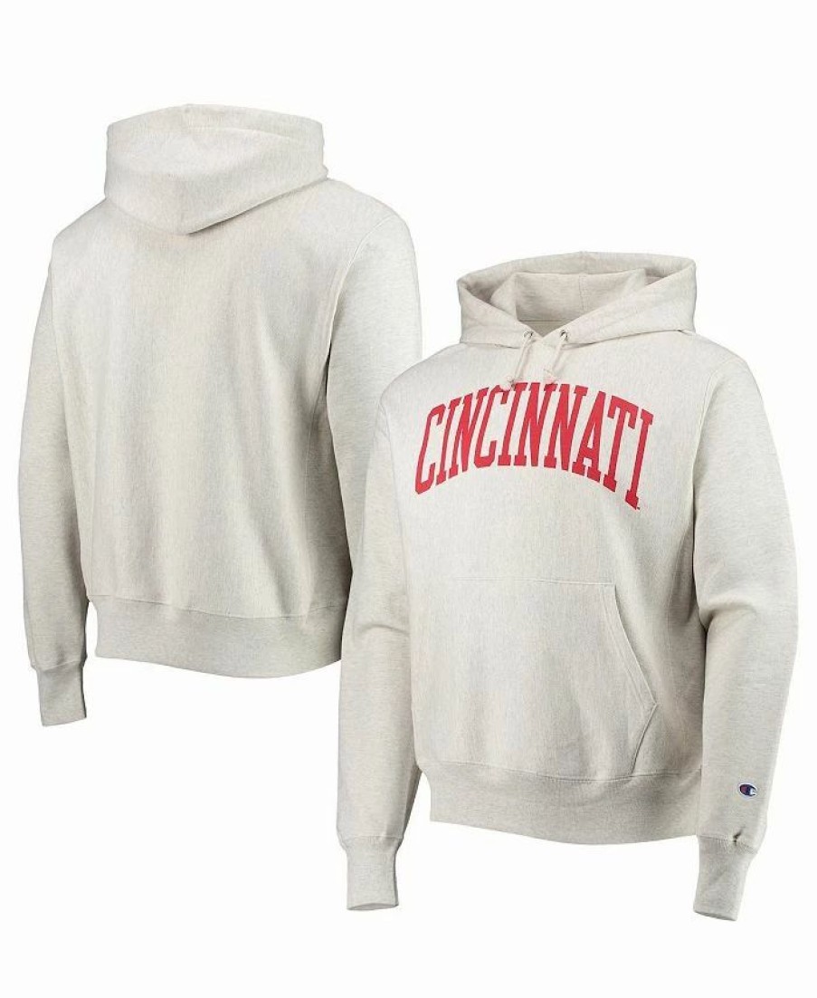 Sports Fan Shop * | Champion Men'S Heathered Cincinnati Bearcats Cincy Arch Pullover Hoodie Oatmeal