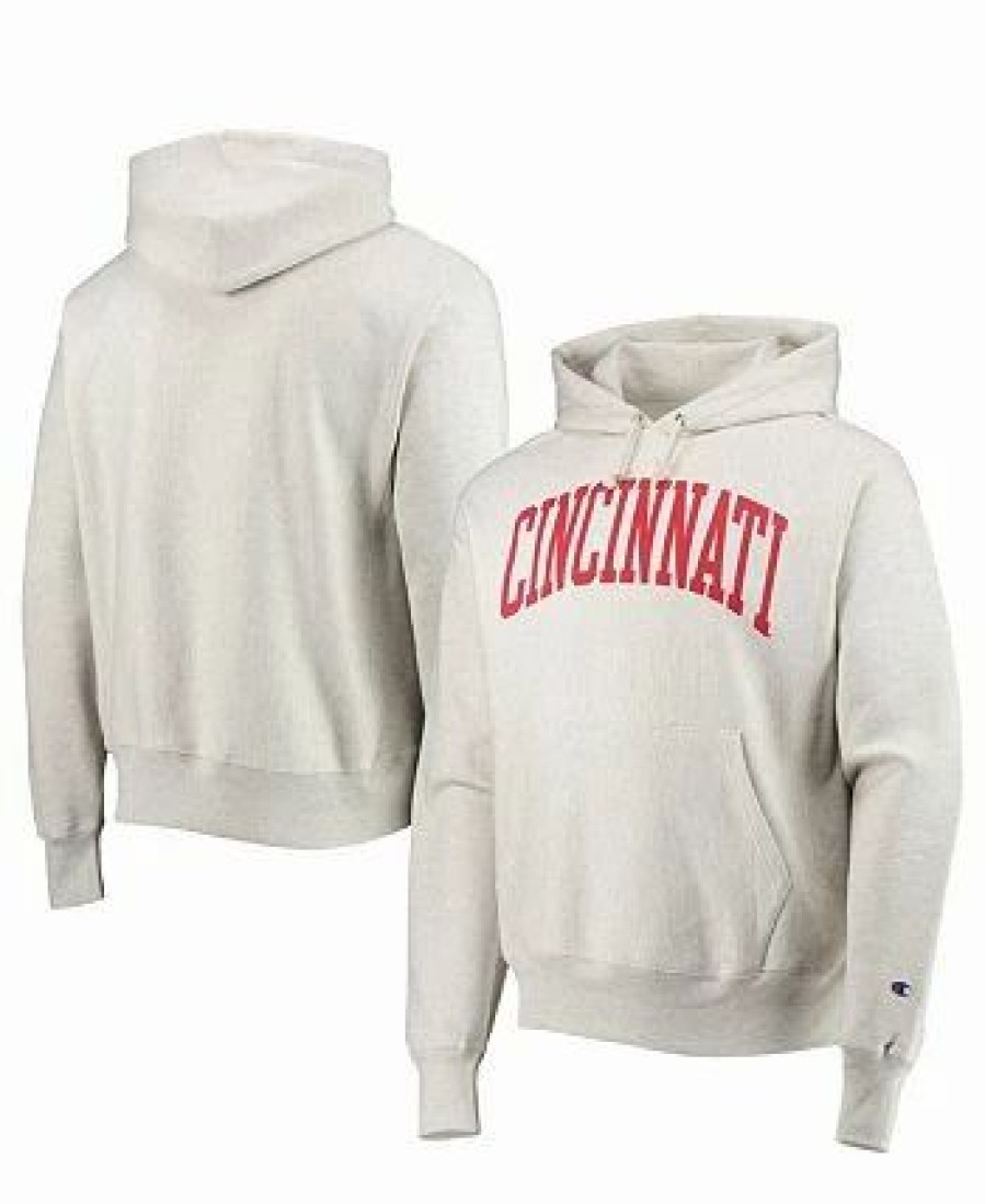 Sports Fan Shop * | Champion Men'S Heathered Cincinnati Bearcats Cincy Arch Pullover Hoodie Oatmeal