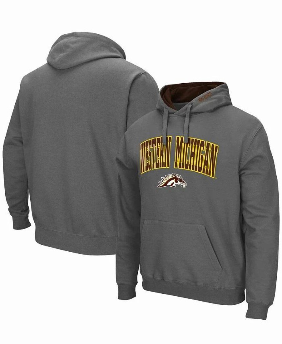 Sports Fan Shop * | Men'S Western Michigan Broncos Arch & Logo Pullover Hoodie Charcoal