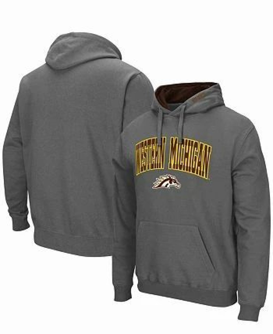 Sports Fan Shop * | Men'S Western Michigan Broncos Arch & Logo Pullover Hoodie Charcoal