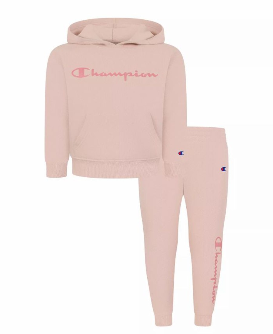 Kids * | Champion Little Girls Glitter Script Fleece Hoodie And Joggers Set, 2 Piece