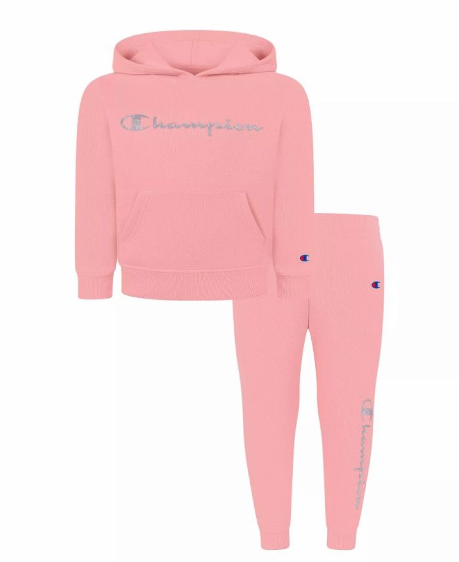 Kids * | Champion Little Girls Glitter Script Fleece Hoodie And Joggers Set, 2 Piece