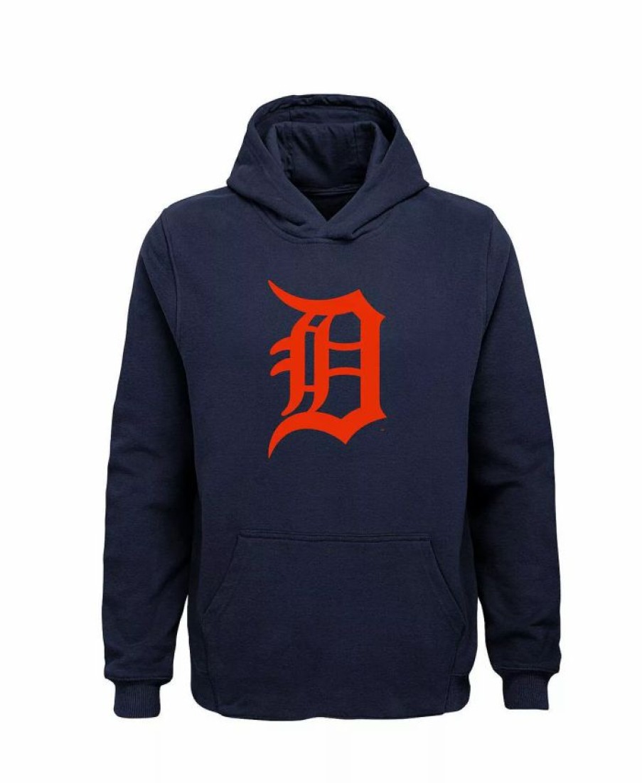 Sports Fan Shop * | Outerstuff Youth Boys And Girls Detroit Tigers Team Primary Logo Pullover Hoodie Navy