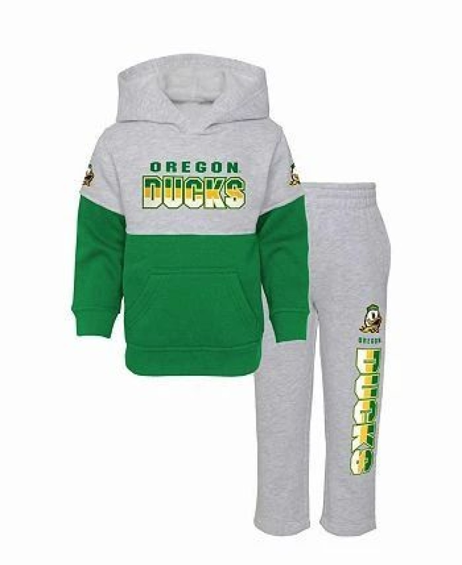 Sports Fan Shop * | Outerstuff Preschool Boys And Girls Oregon Ducks Playmaker Pullover Hoodie And Pants Set Heather Gray, Green