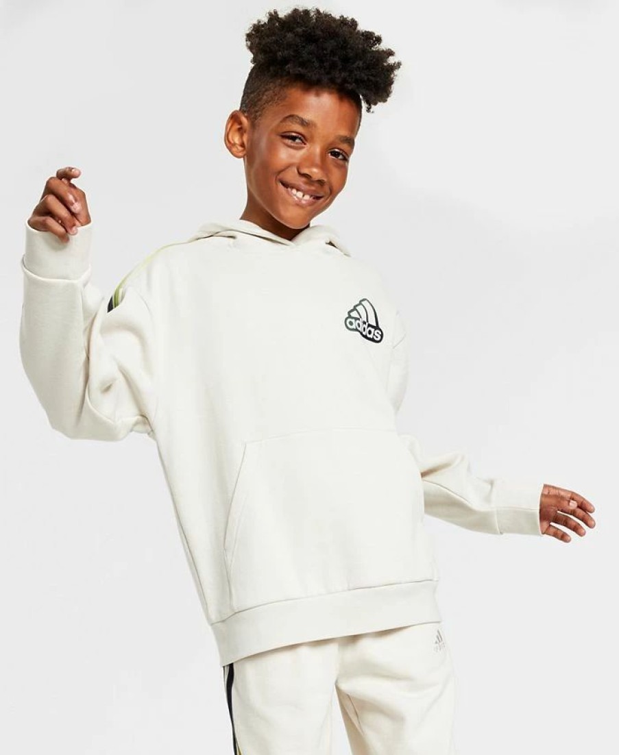 Kids * | Adidas Big Boys Long Sleeve Game Fade 3 Stripes Pullover Hoodie