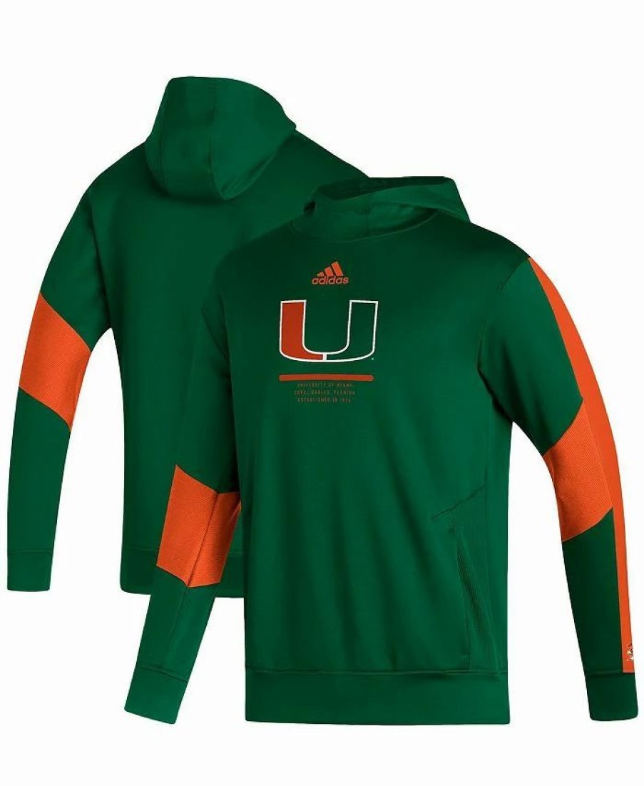 Sports Fan Shop * | Adidas Men'S Miami Hurricanes 2021 Sideline Aeroready Pullover Hoodie Green