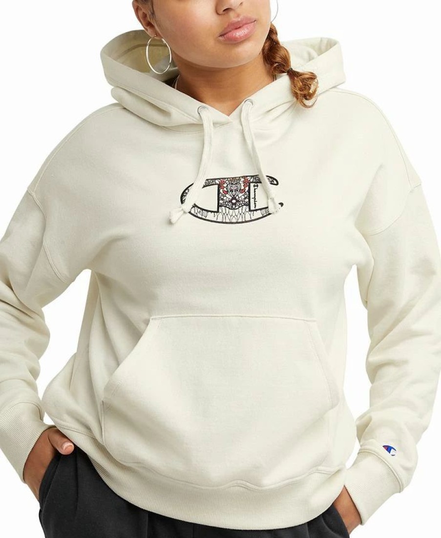 Women * | Champion Women'S Powerblend Fleece Logo Hoodie Natural