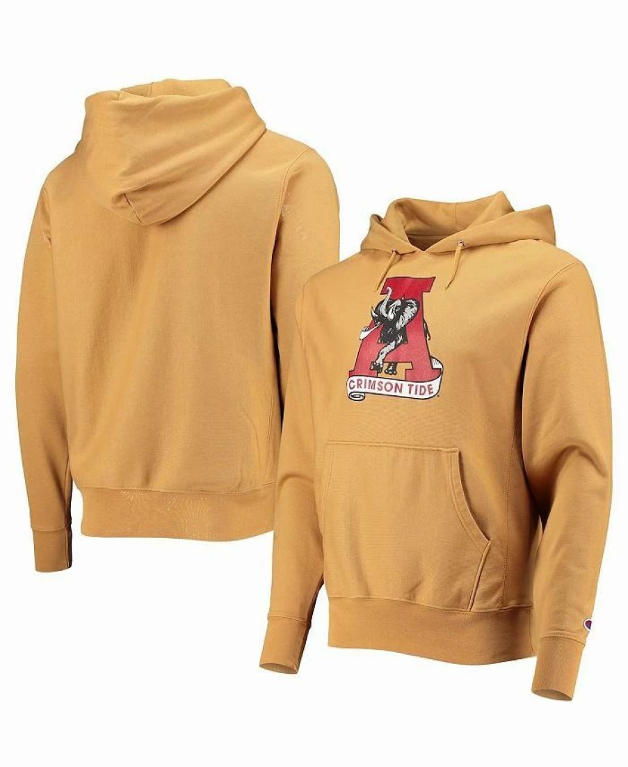 Sports Fan Shop * | Champion Men'S Alabama Crimson Tide Vintage-Like Washed Reverse Weave Pullover Hoodie Gold