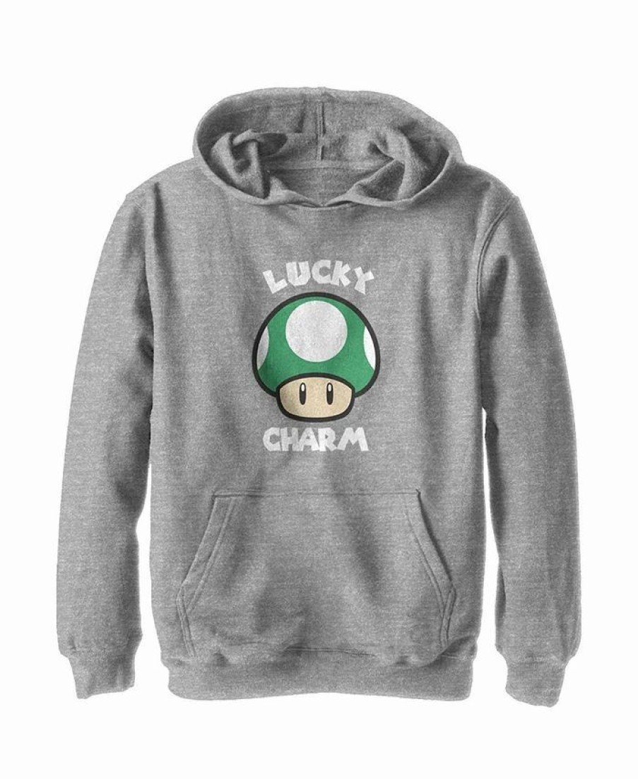 Kids * | Nintendo Boy'S Super Mario St. Patrick'S Day Extra Life Mushroom Lucky Charm Child Pull Over Hoodie Athletic Heather