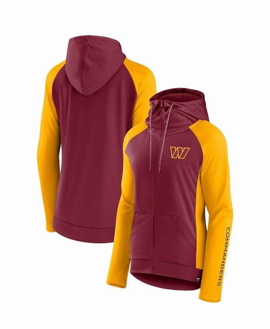 Sports Fan Shop * | Fanatics Women'S Branded Washington Commanders End Around Raglan Full-Zip Hoodie Burgundy, Gold