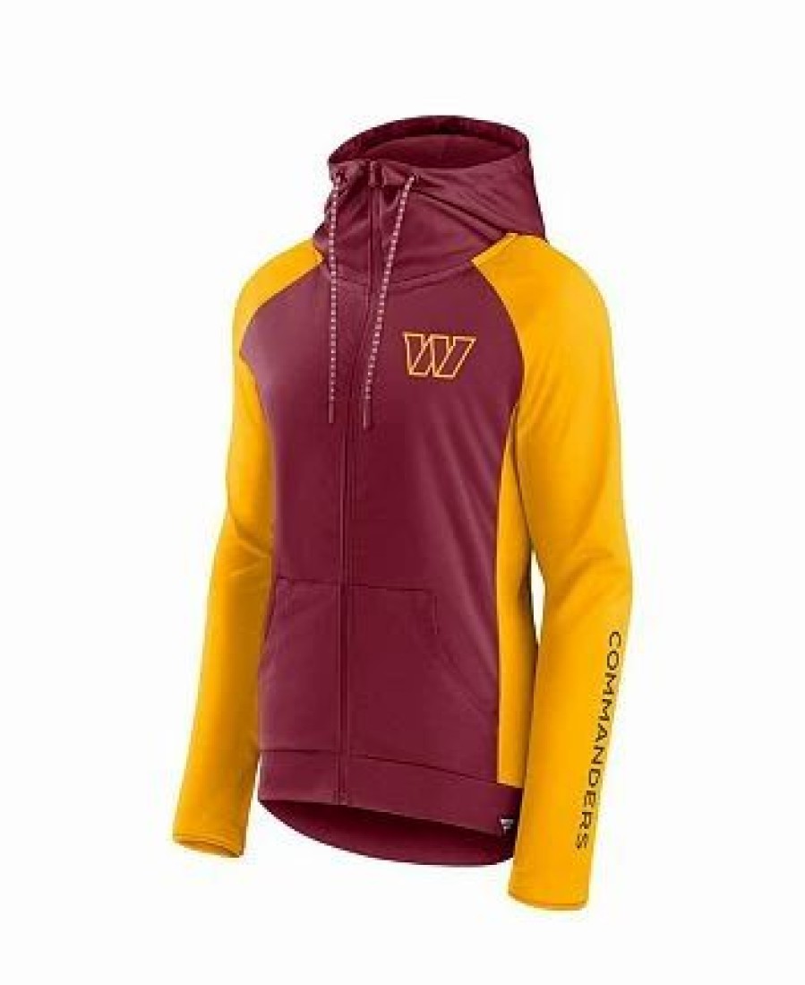 Sports Fan Shop * | Fanatics Women'S Branded Washington Commanders End Around Raglan Full-Zip Hoodie Burgundy, Gold