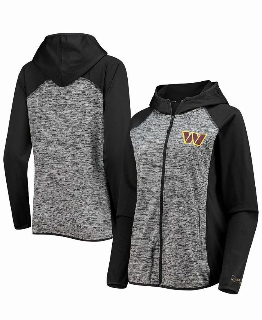 Sports Fan Shop * | Women'S Washington Commanders Performance Raglan Space Dye Full-Zip Hoodie Black