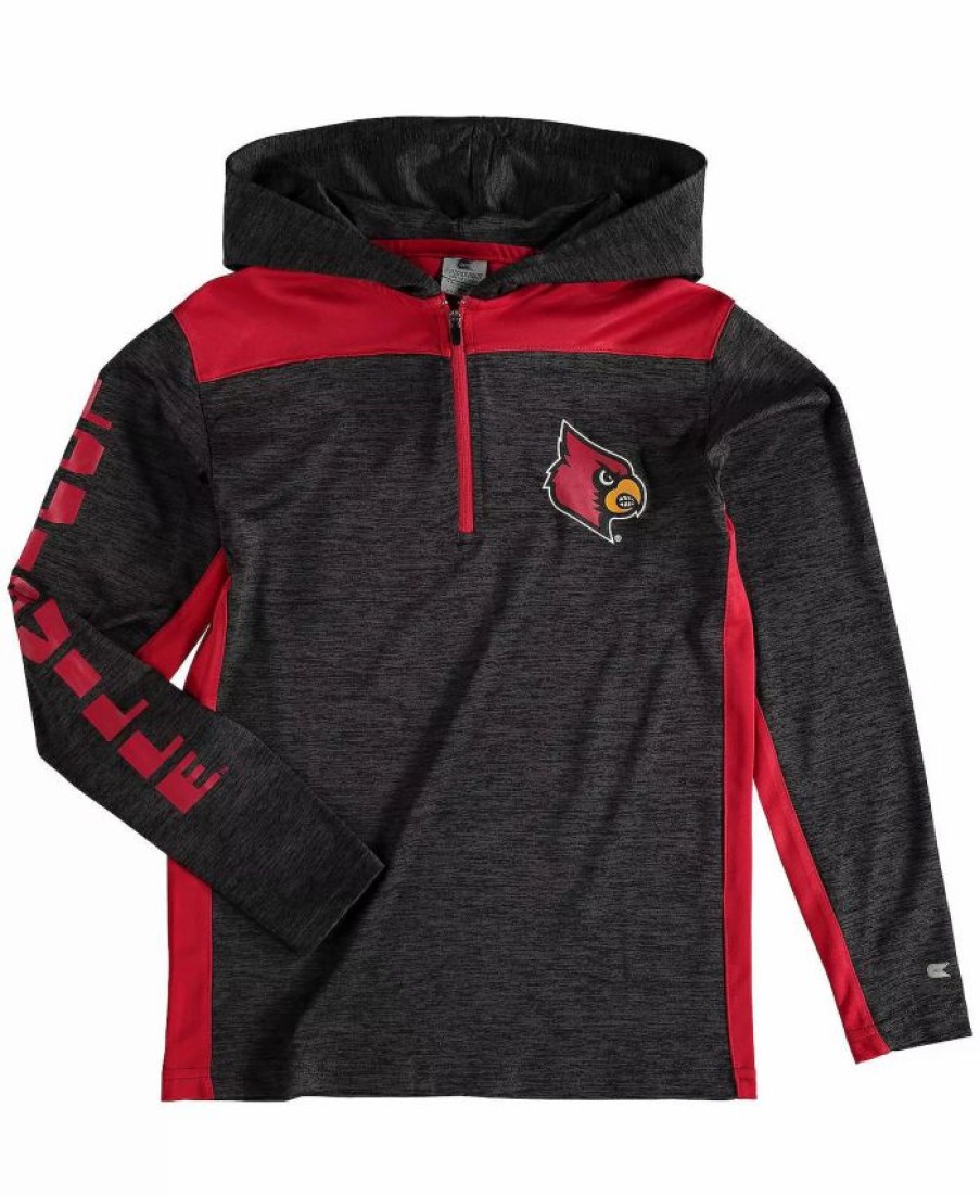 Sports Fan Shop * | Boys Youth Heathered Louisville Cardinals Quick Kick Quarter-Zip Hoodie Black