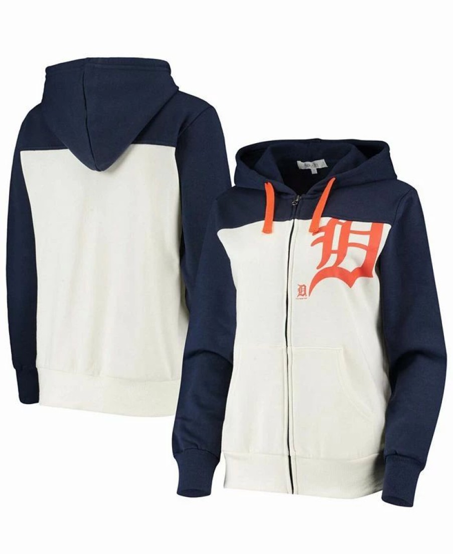 Sports Fan Shop * | Women'S Detroit Tigers Conference Full-Zip Hoodie Oatmeal-Navy