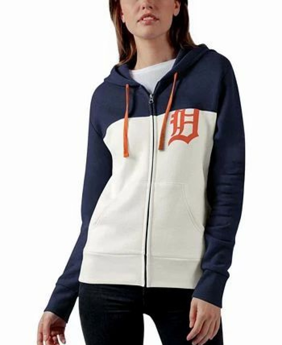 Sports Fan Shop * | Women'S Detroit Tigers Conference Full-Zip Hoodie Oatmeal-Navy