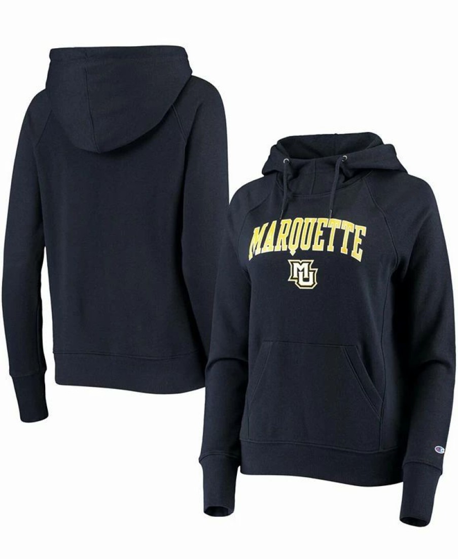 Sports Fan Shop * | Champion Women'S Marquette Golden Eagles Arch Team Logo Pullover Hoodie Navy