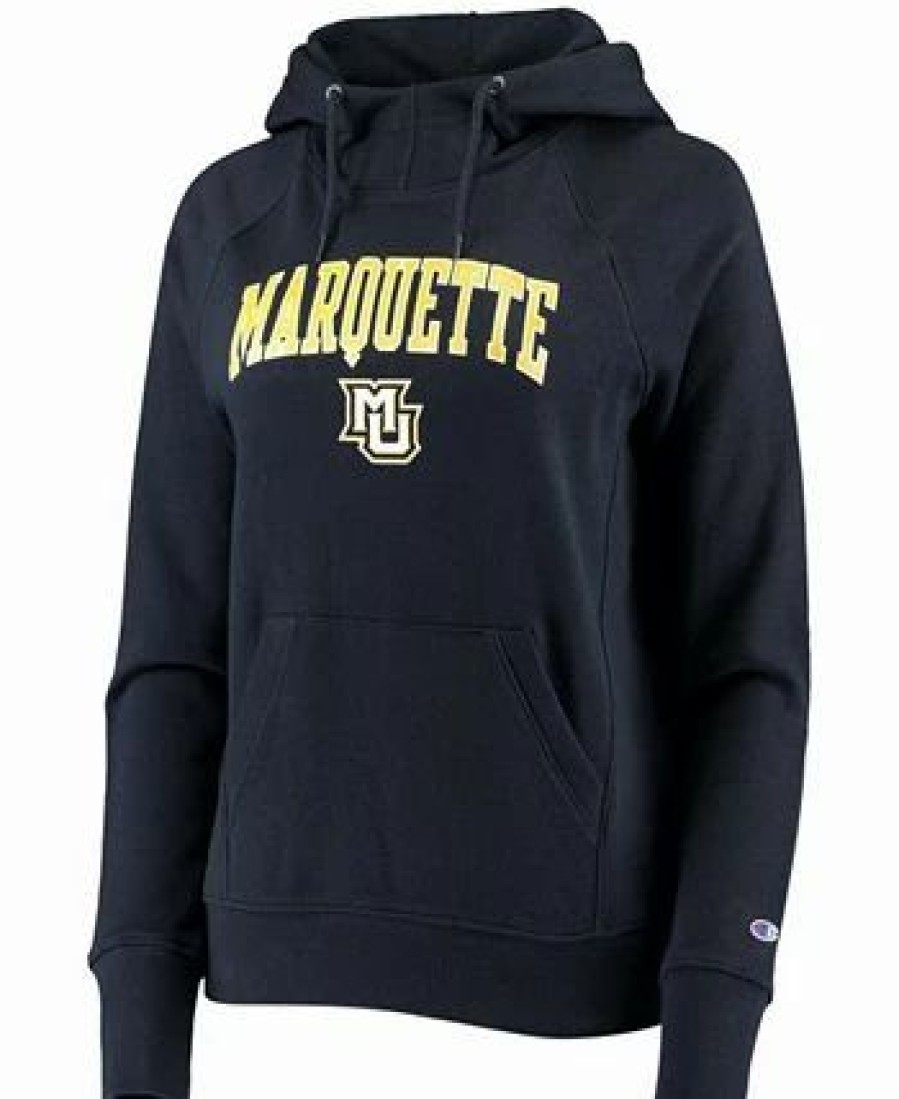 Sports Fan Shop * | Champion Women'S Marquette Golden Eagles Arch Team Logo Pullover Hoodie Navy