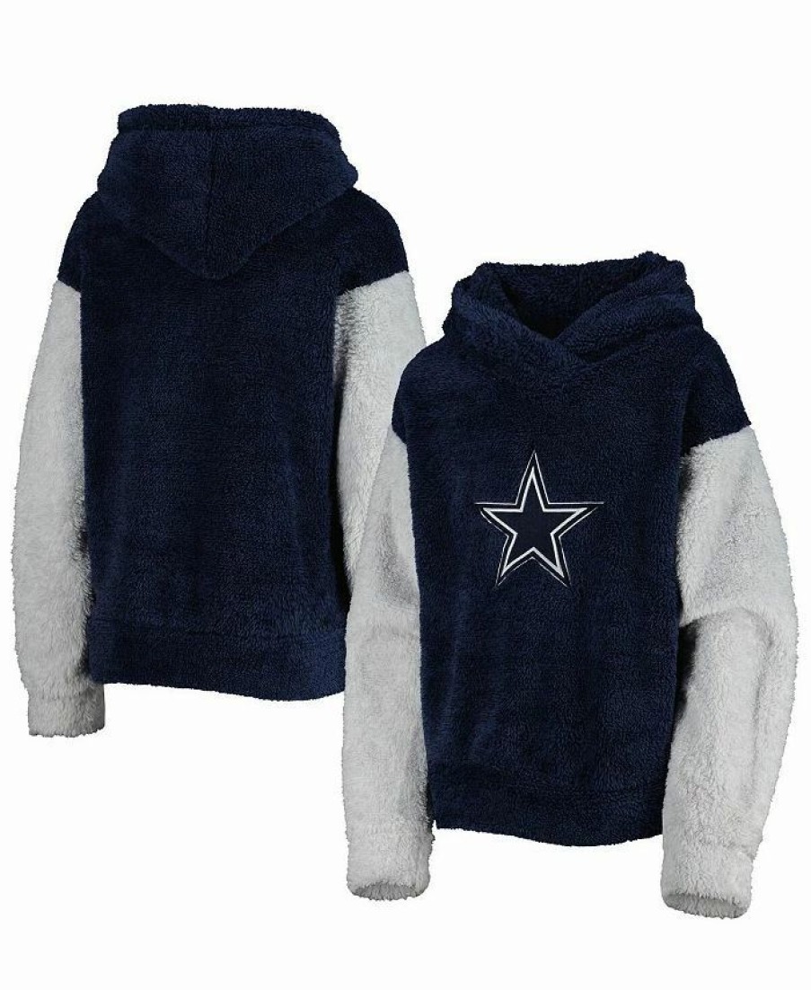 Sports Fan Shop * | Outerstuff Girls Youth Dallas Cowboys Game Time Teddy Fleece Pullover Hoodie Navy, Gray