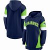 Sports Fan Shop * | Fanatics Women'S Branded College Seattle Seahawks Lock It Down Pullover Hoodie Navy, Neon Green