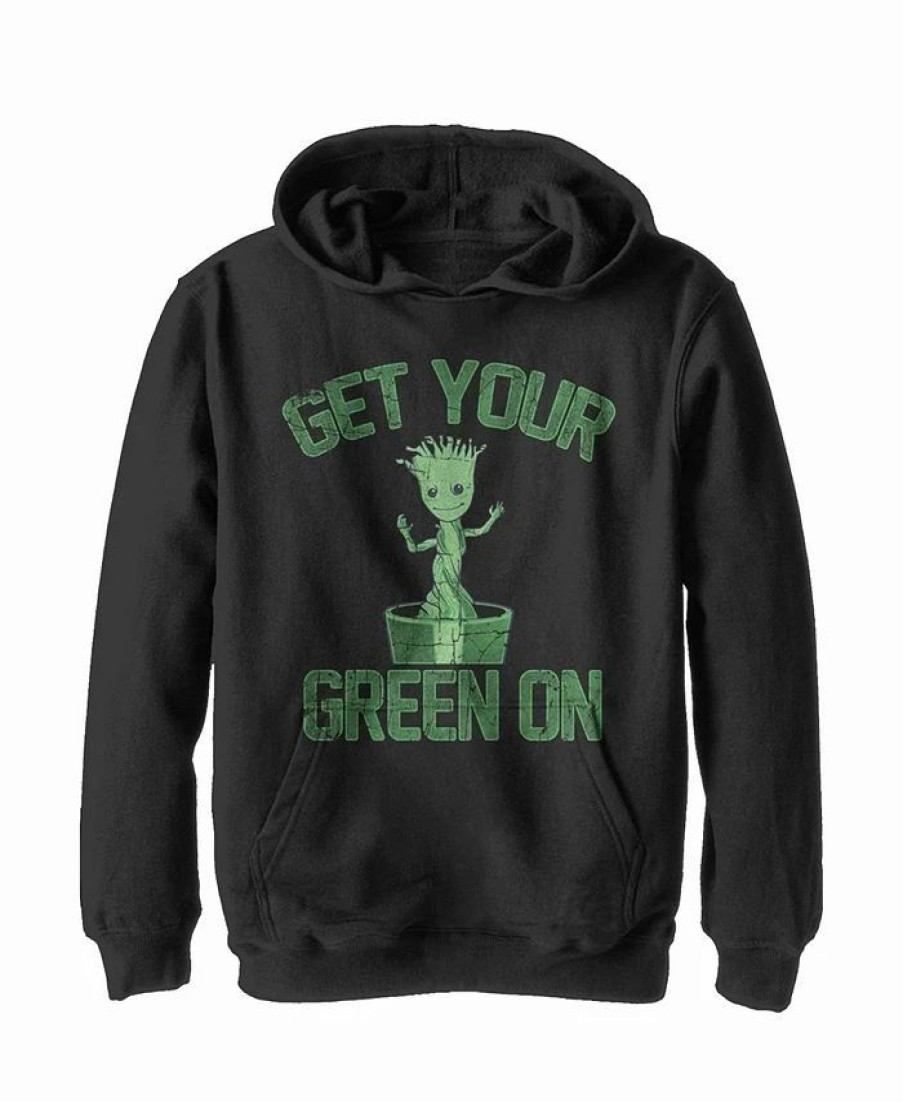 Kids * | Marvel Boy'S Groot St. Patrick'S Day Get Your Green On Child Pull Over Hoodie Black