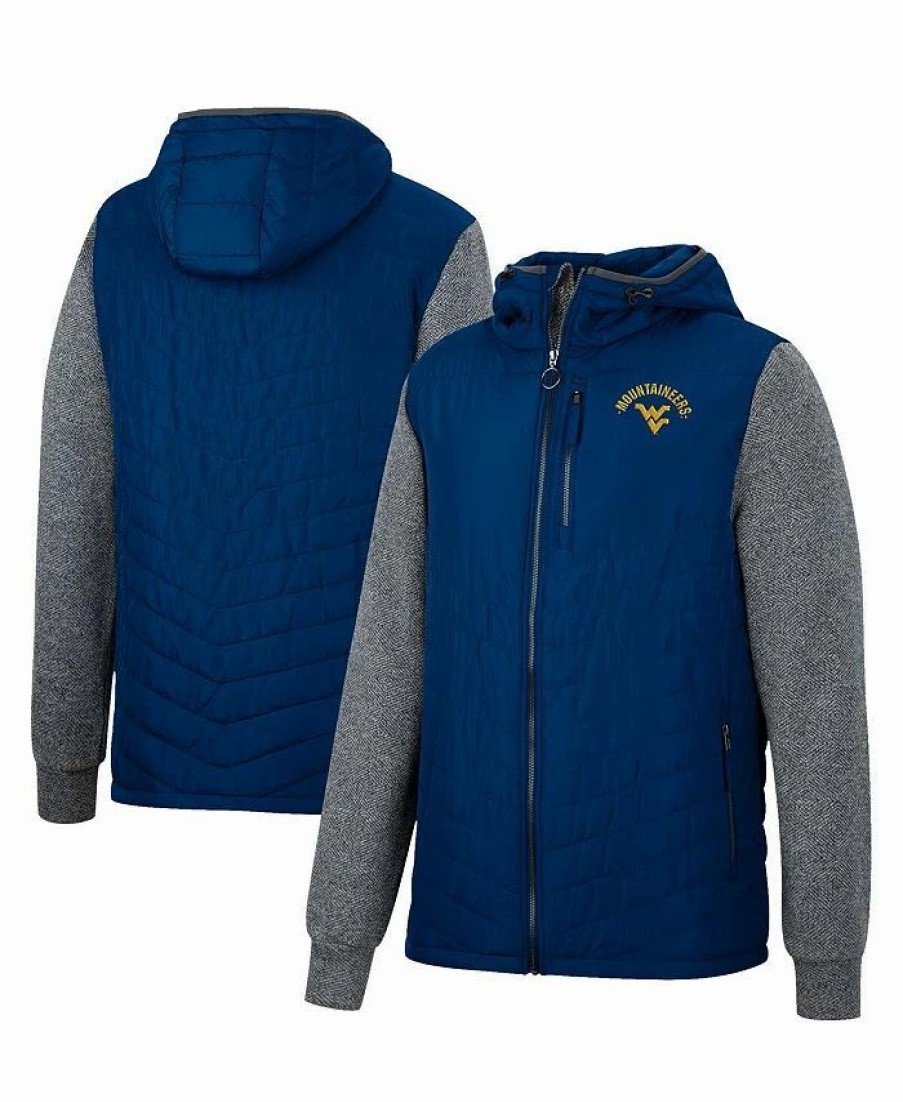 Sports Fan Shop * | Men'S West Virginia Mountaineers Course Herringbone Full-Zip Hoodie Navy