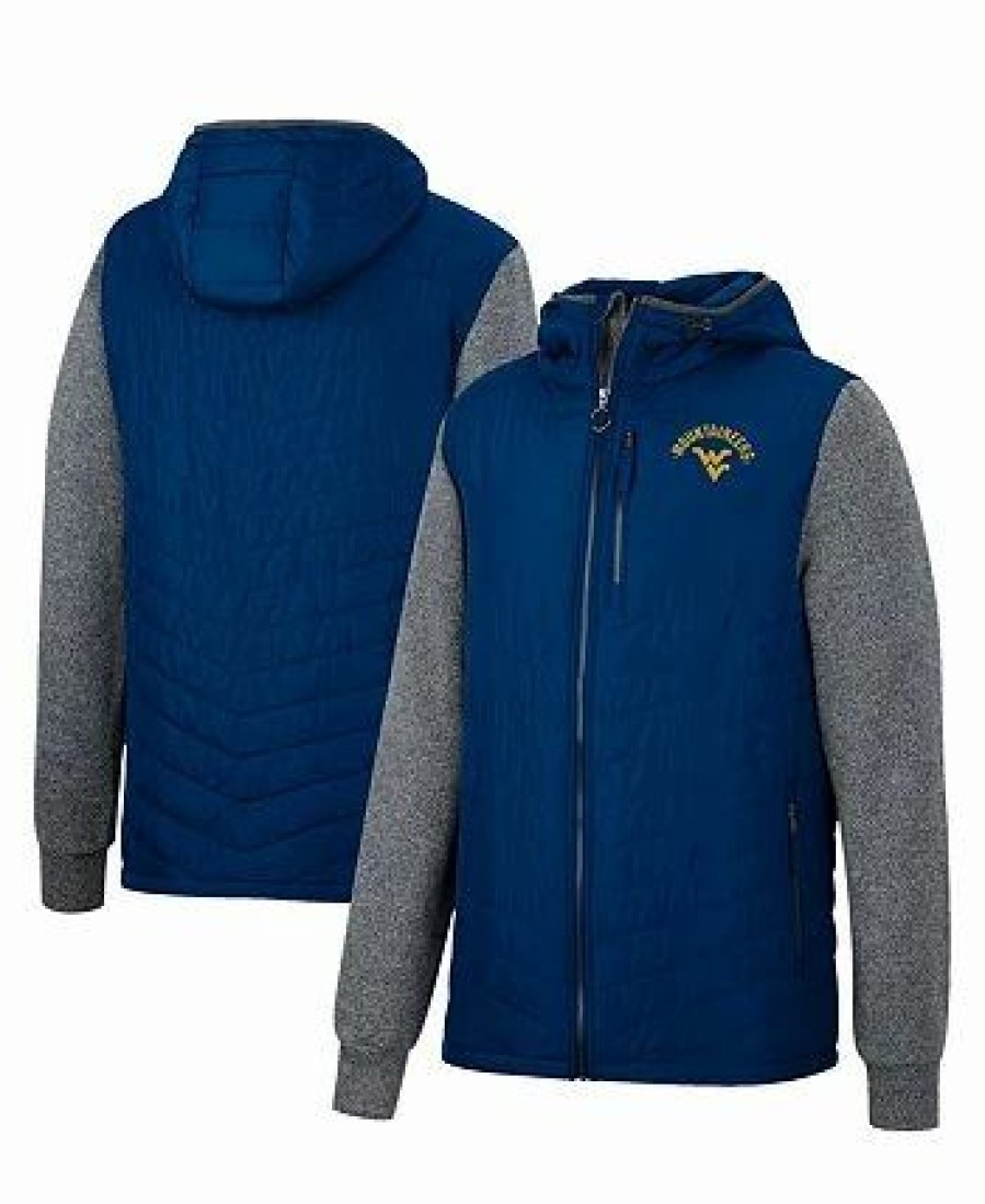 Sports Fan Shop * | Men'S West Virginia Mountaineers Course Herringbone Full-Zip Hoodie Navy