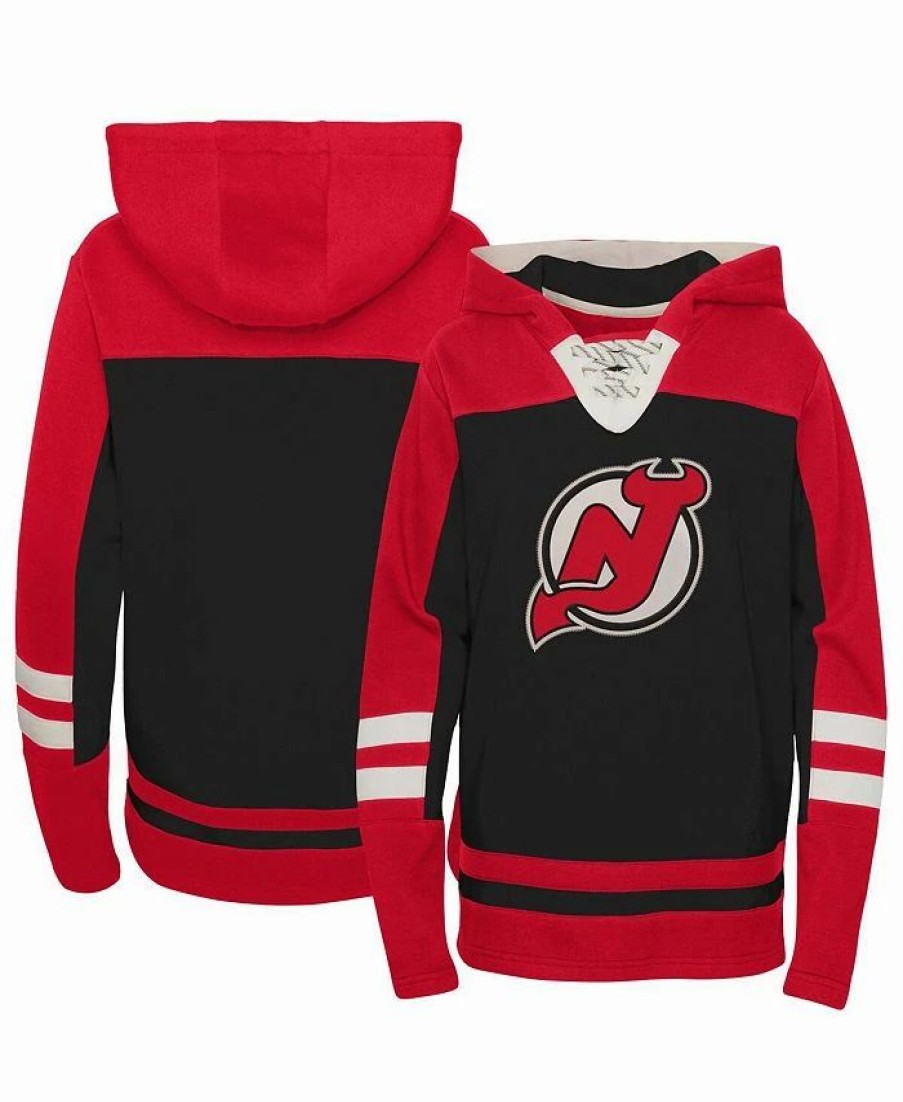 Sports Fan Shop * | Outerstuff Preschool Boys And Girls New Jersey Devils Ageless Revisited Lace-Up V-Neck Pullover Hoodie Black