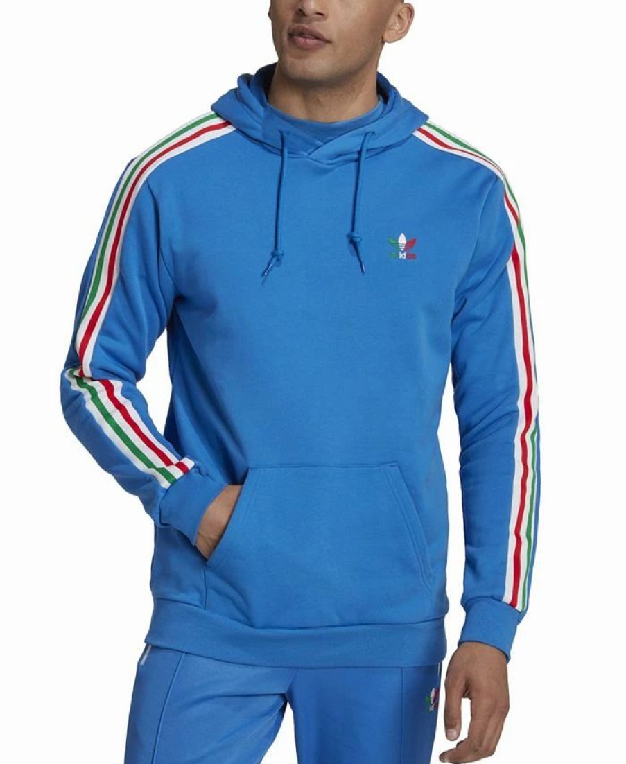 Activewear * | Adidas Men'S Italy 3-Stripe Terry Hoodie Blue/Red/Green