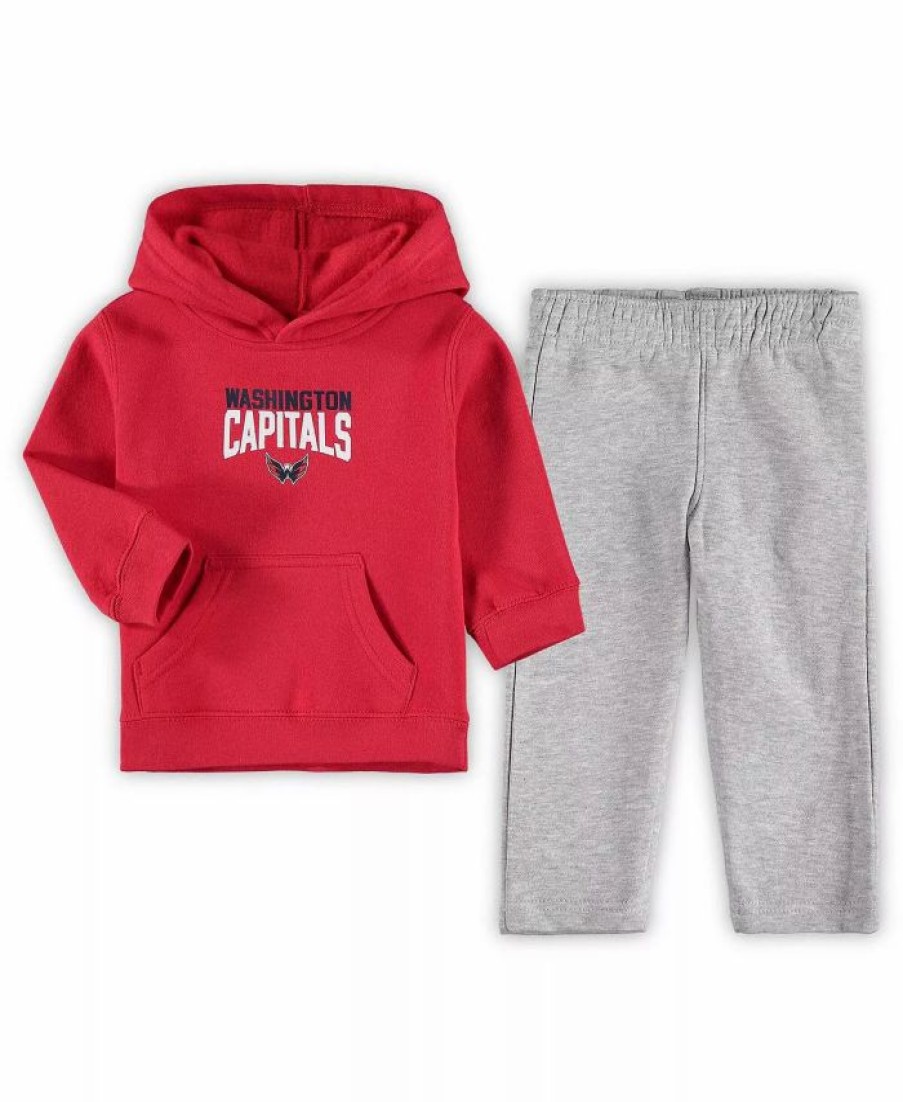 Sports Fan Shop * | Outerstuff Toddler Boys Washington Capitals Fan Flare Pullover Hoodie And Pants Set Red, Heathered Gray