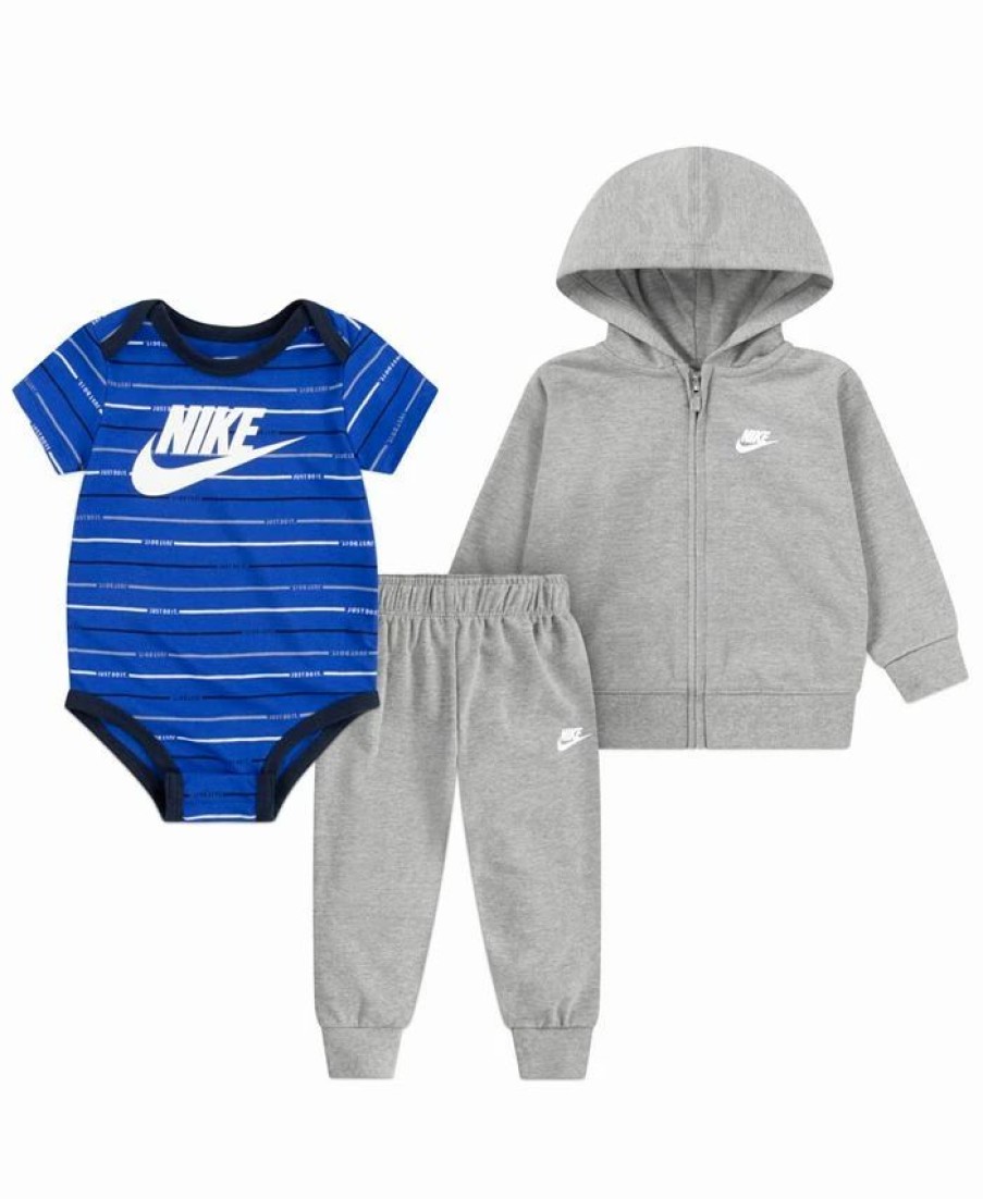 Kids * | Nike Baby Boys Just Do It Striped Full-Zip Hoodie, Pants And Bodysuit, 3 Piece Set