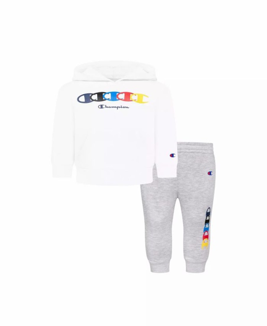 Kids * | Champion Baby Boys C Rings Fleece Hoodie And Joggers, 2 Piece Set White, Oxford Heather