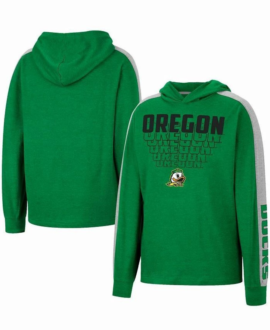 Sports Fan Shop * | Boys Youth Oregon Ducks Wind Changes Raglan Hoodie T-Shirt Heathered Green