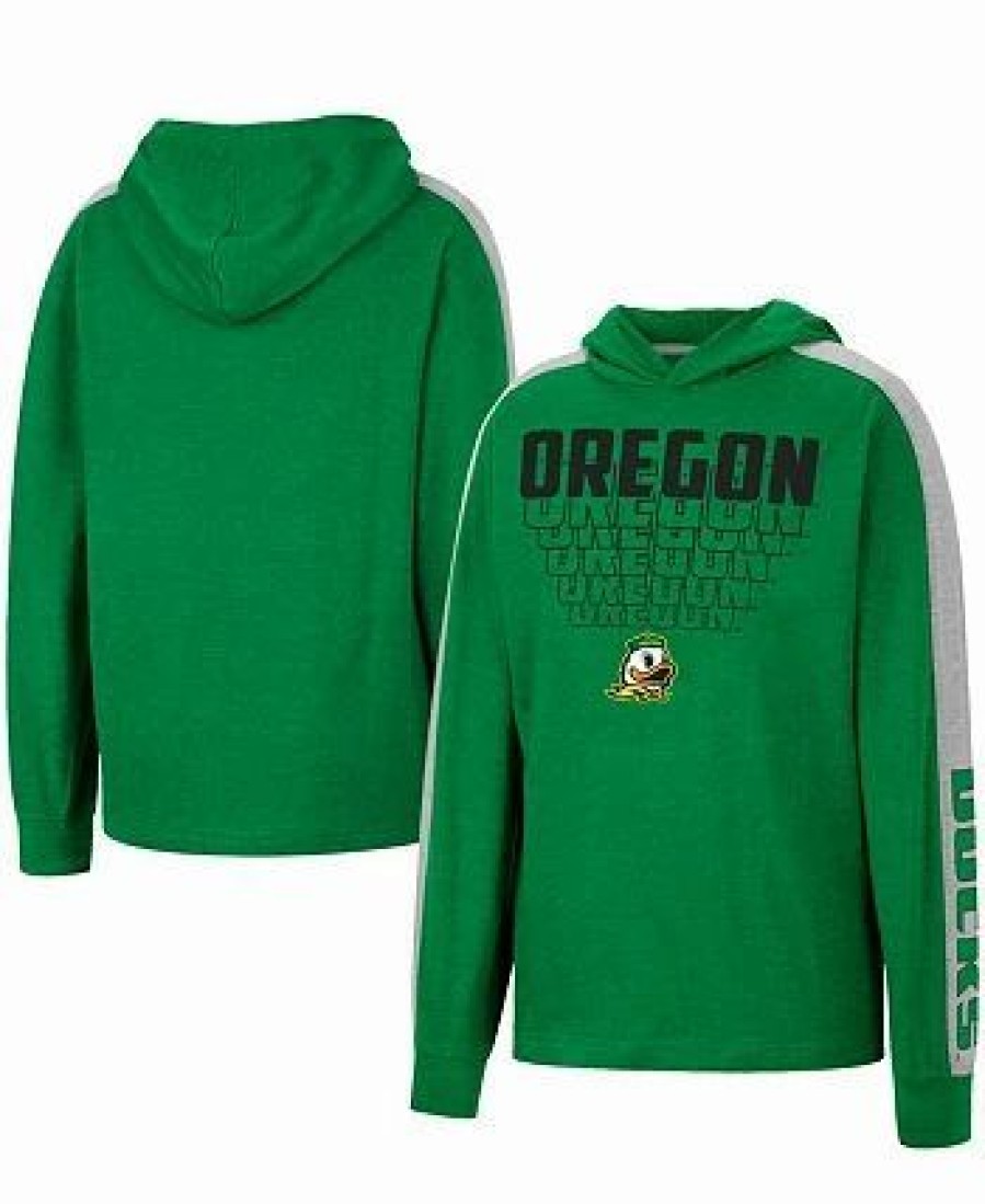 Sports Fan Shop * | Boys Youth Oregon Ducks Wind Changes Raglan Hoodie T-Shirt Heathered Green