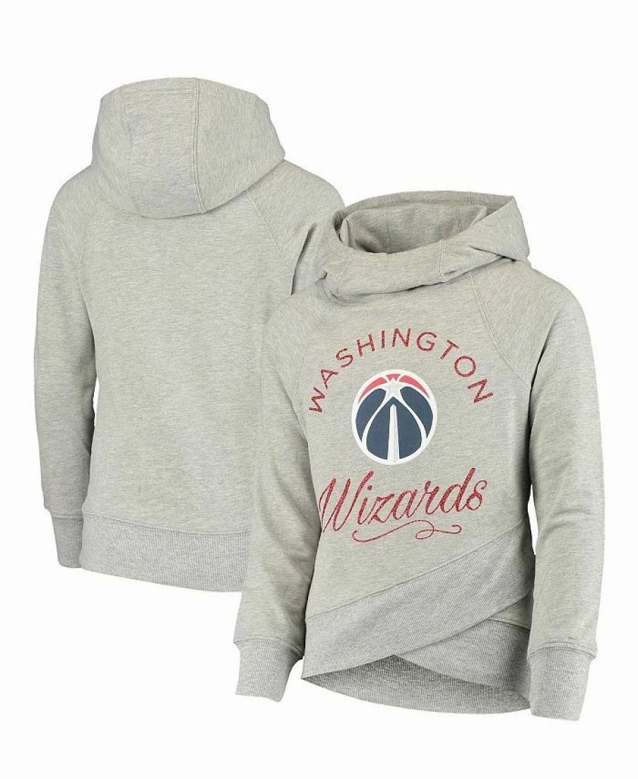 Sports Fan Shop * | Outerstuff Youth Girls Heathered Washington Wizards Over The Logo Raglan Tri-Blend Pullover Hoodie Gray