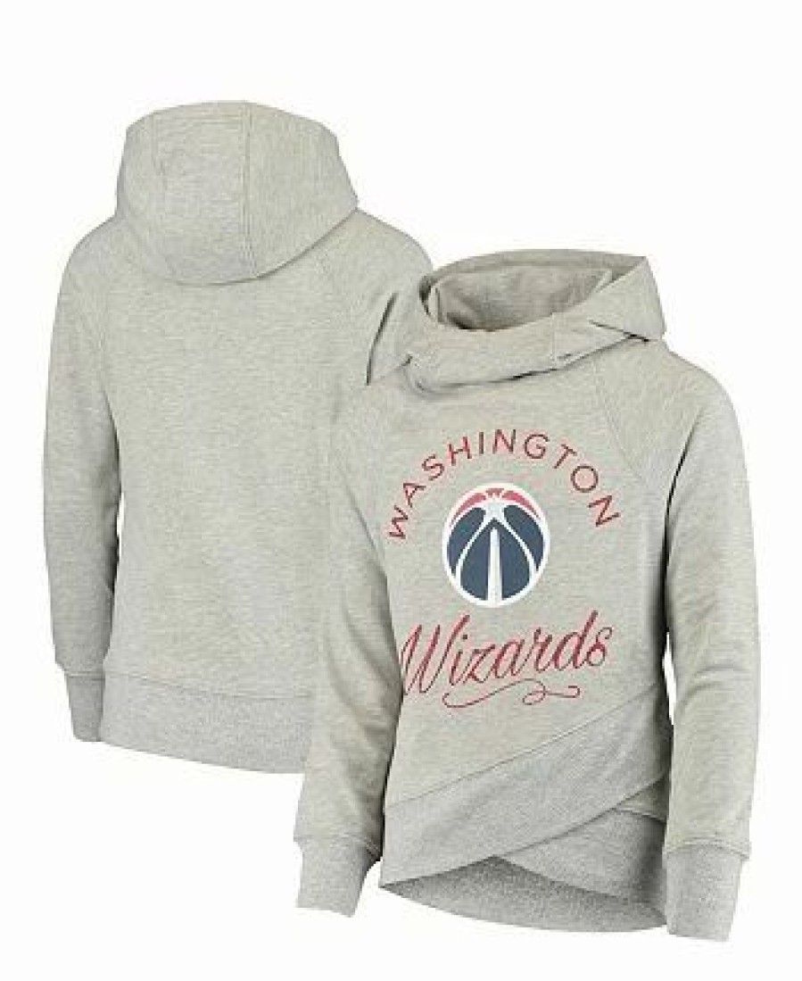 Sports Fan Shop * | Outerstuff Youth Girls Heathered Washington Wizards Over The Logo Raglan Tri-Blend Pullover Hoodie Gray