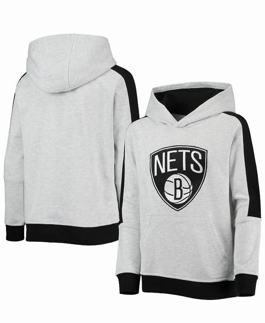 Sports Fan Shop * | Outerstuff Youth Boys Brooklyn Nets Lived In Pullover Hoodie Heathered Gray