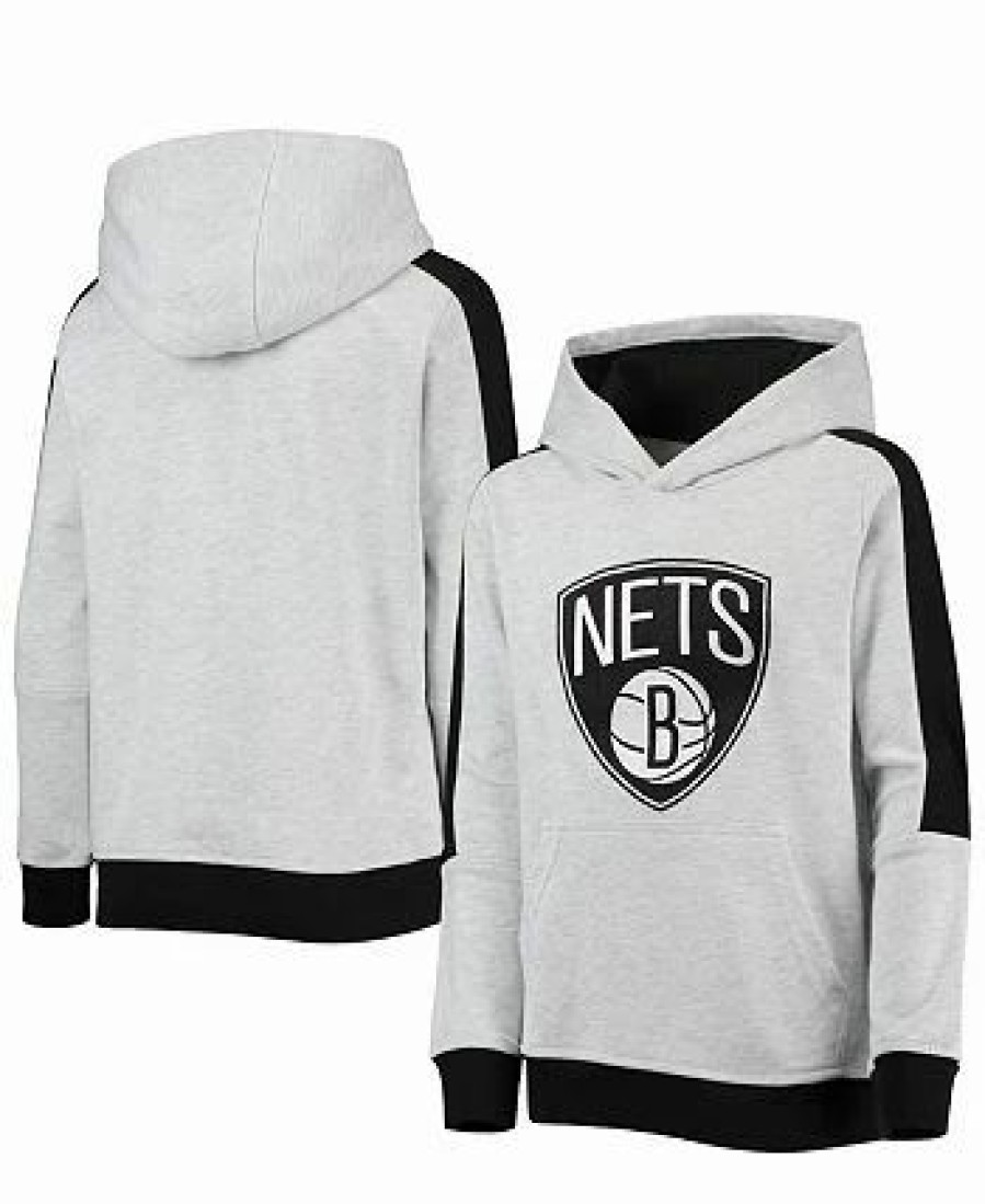 Sports Fan Shop * | Outerstuff Youth Boys Brooklyn Nets Lived In Pullover Hoodie Heathered Gray