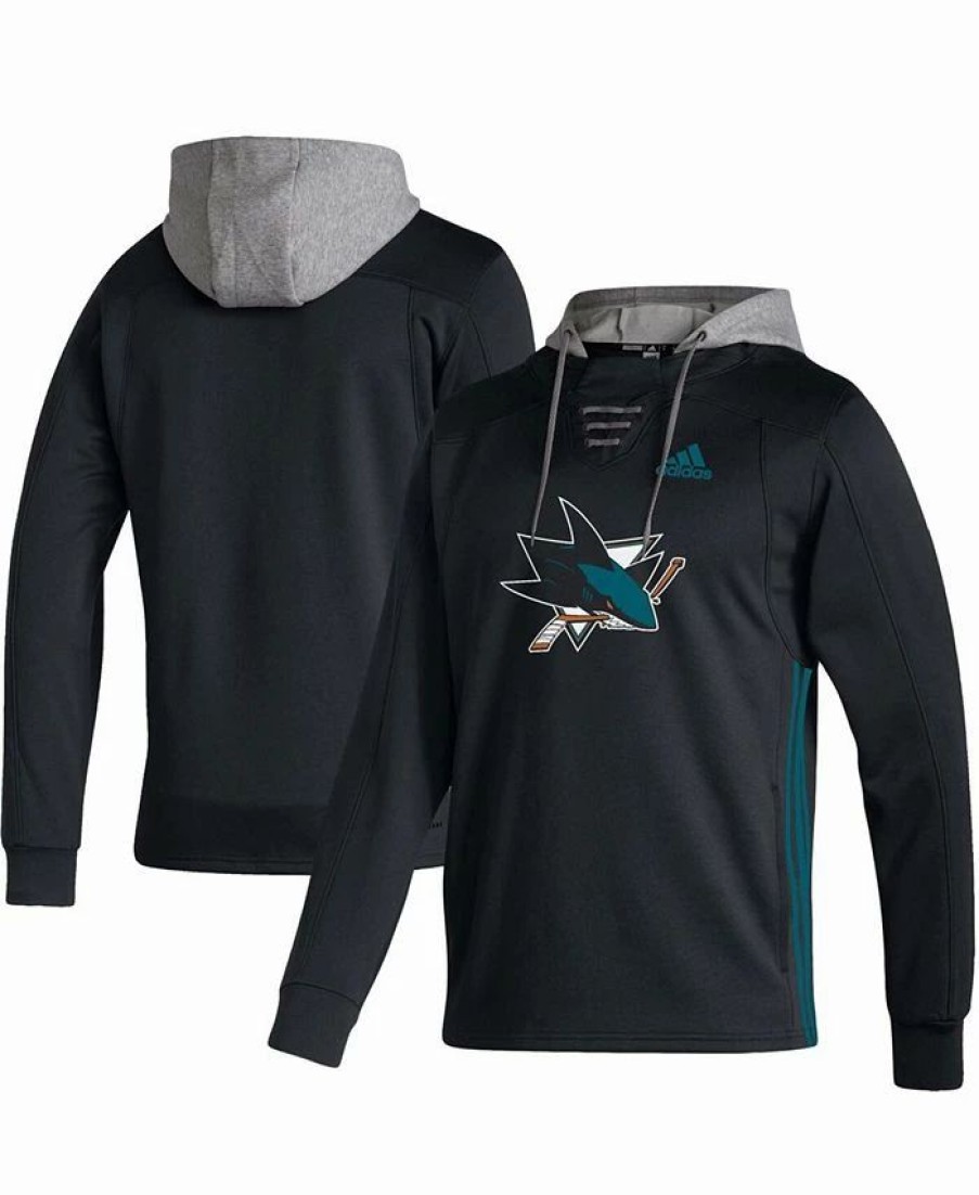 Sports Fan Shop * | Adidas Men'S San Jose Sharks Skate Lace Aeroready Pullover Hoodie Black