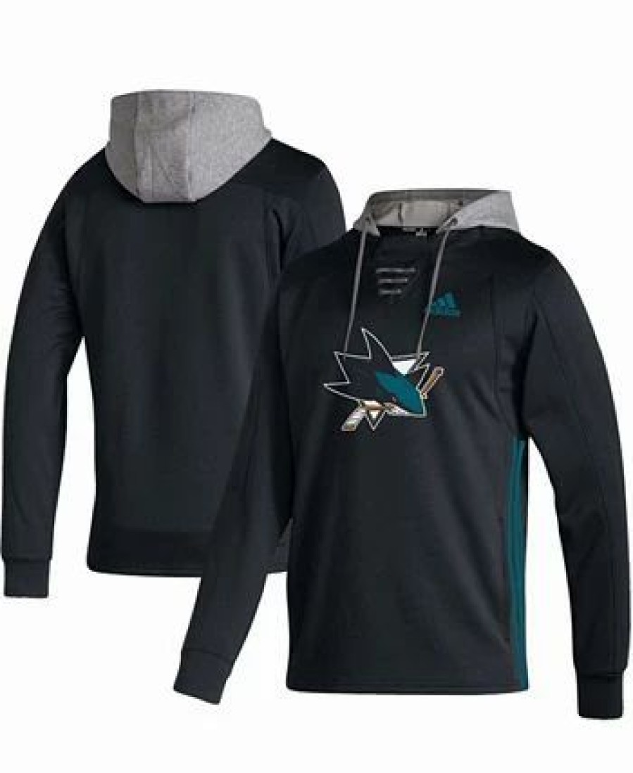 Sports Fan Shop * | Adidas Men'S San Jose Sharks Skate Lace Aeroready Pullover Hoodie Black