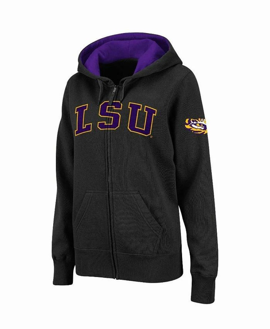 Sports Fan Shop * | Women'S Lsu Tigers Arched Name Full-Zip Hoodie Black