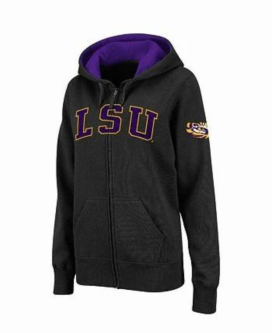 Sports Fan Shop * | Women'S Lsu Tigers Arched Name Full-Zip Hoodie Black